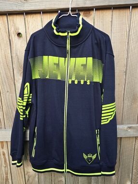 Men's Navy Blue Jewel House Jacket with Neon Yellow Accents - Zip Front